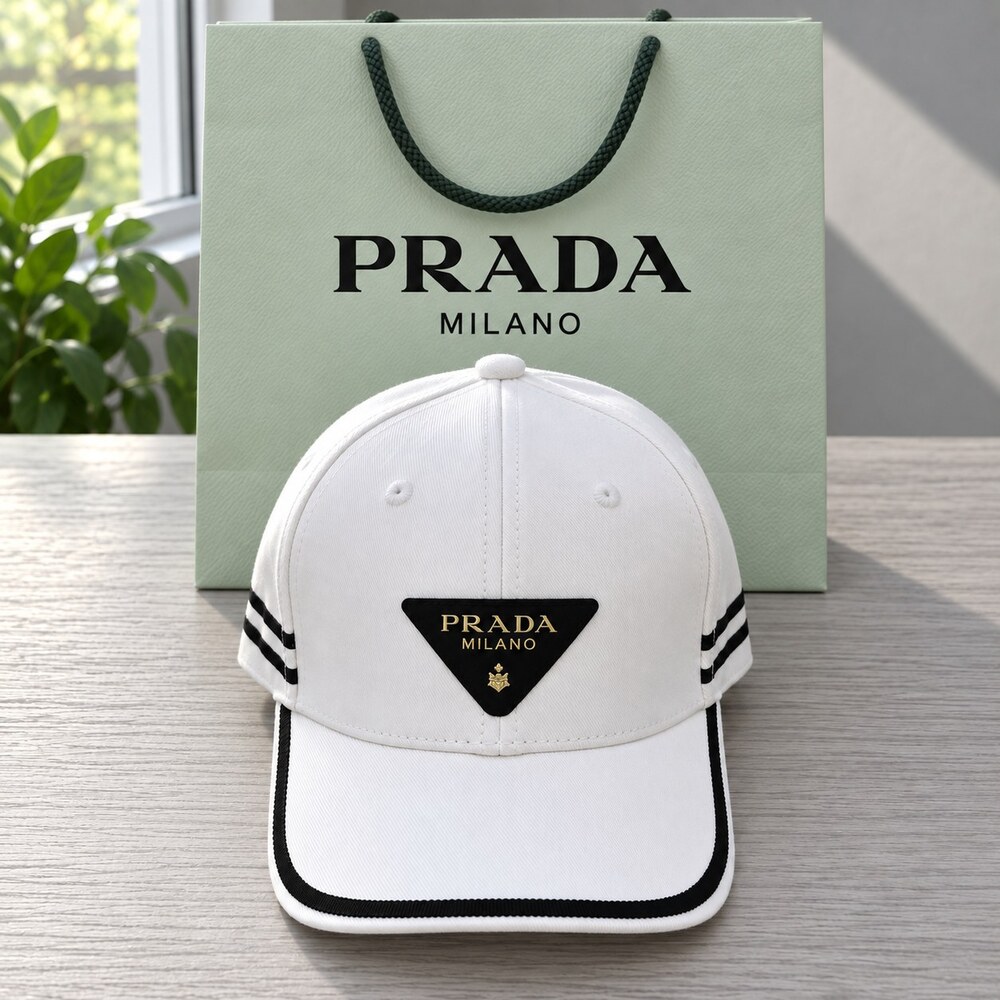 Prada White Cap with Gold Logo Patch